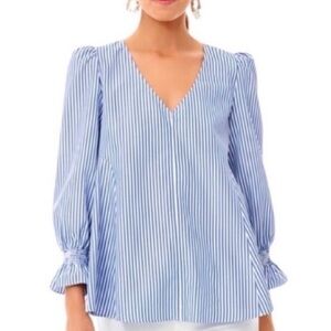 Tuckernuck Easton Long Sleeve Blouse. Blue & White Stripe. Size XXL.